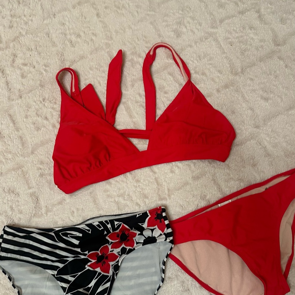 Red Bikini Set with Floral Bottoms